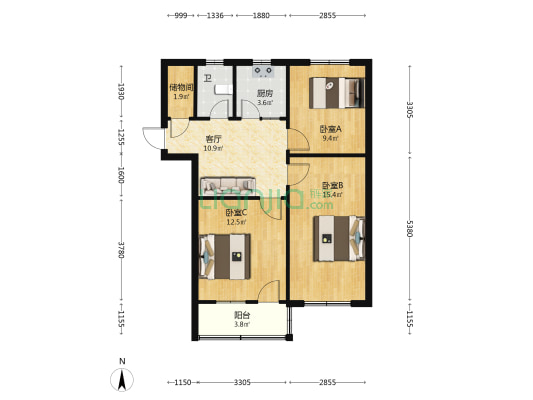 阜阳烟厂住宅楼 3室1厅1卫 75平方