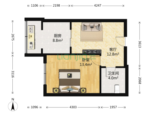 锦虹南园 1室1厅1卫 48平方