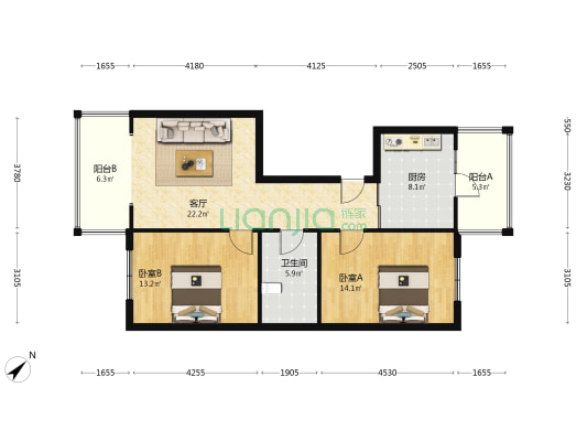 黑龙江大学高层 2室1厅1卫 102平方