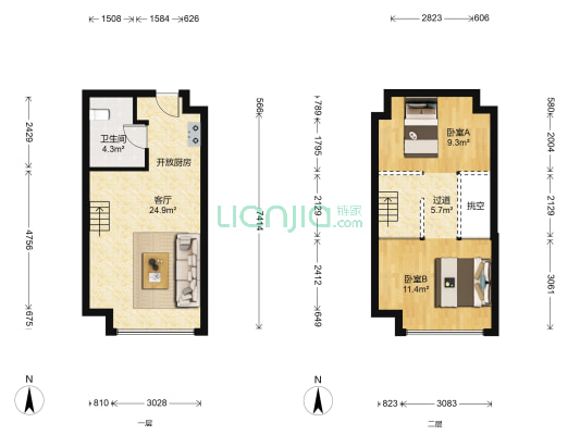 金地中心菁华公寓 2室1厅1卫 44平方