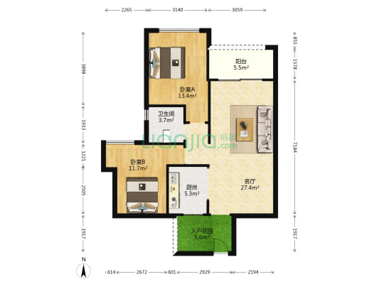 鸣泉谷2期 2室1厅1卫 89平方