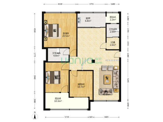 顺祥苑 2室1厅2卫 142平方