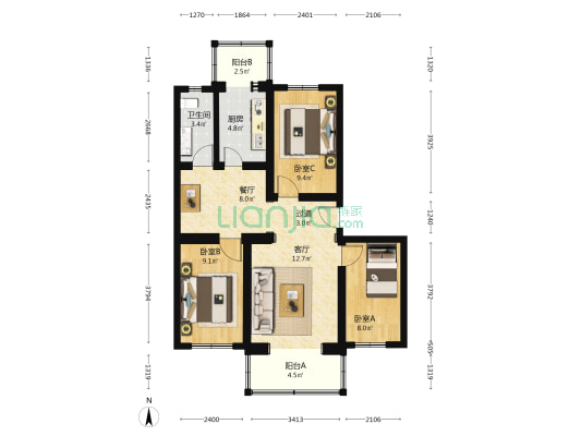 云岗南区东里23 3室2厅1卫 86平方