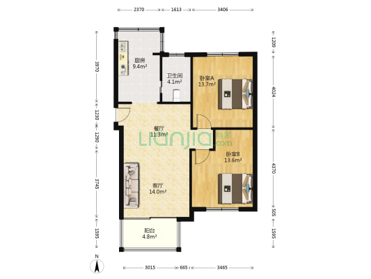 巨峰家苑(博兴路1768弄) 2室2厅1卫 81平方