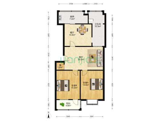 环保宿舍 2室2厅1卫 80平方