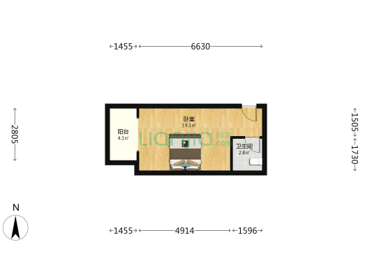 湖边御景 1室0厅1卫 34平方