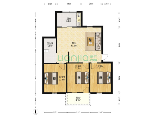 省检宿舍 3室1厅1卫 106平方
