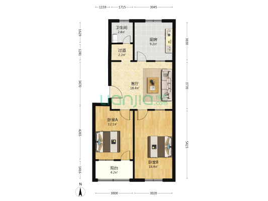 工业组团 2室1厅1卫 83平方