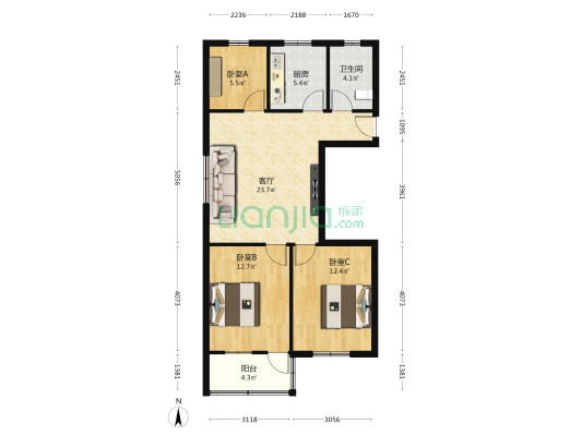 凤山路 3室1厅1卫 87平方