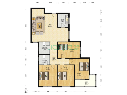 建业广场 4室1厅2卫 184平方