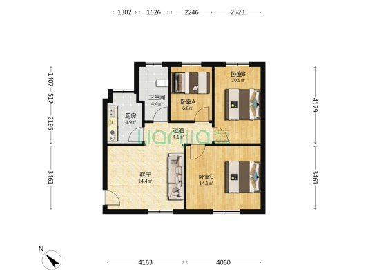 经四路8号院 3室1厅1卫 73平方