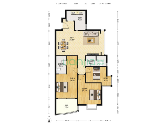 清江花苑嘉和园 3室1厅2卫 134平方