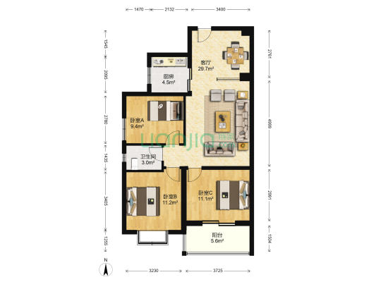 江山如画三期 3室1厅1卫 112平方