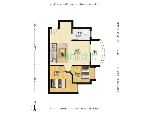 雍怡雅居 2室1厅1卫 58平方
