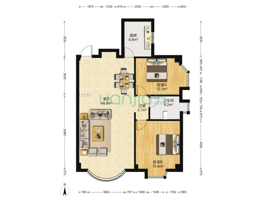 海景大厦 2室1厅1卫 114平方