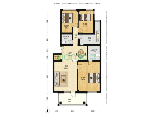 康居社区南一区 3室2厅2卫 122平方