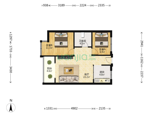 碧澄心屿 2室1厅1卫 65平方