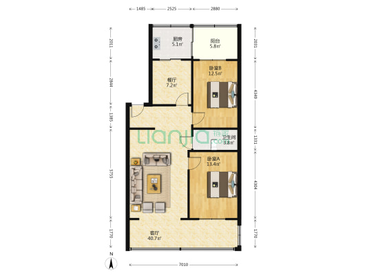 春郊路小区 2室2厅1卫 100平方