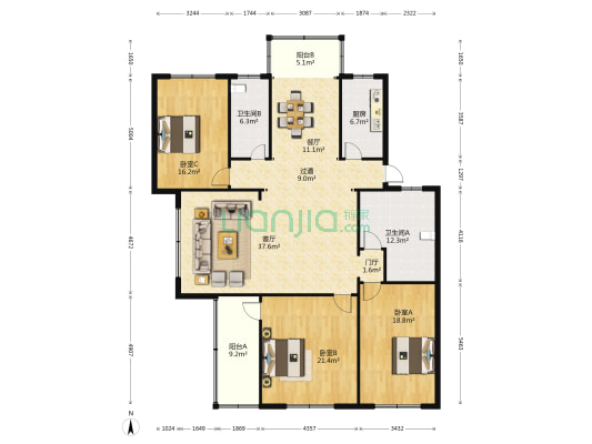 大井头2号 3室2厅2卫 179平方