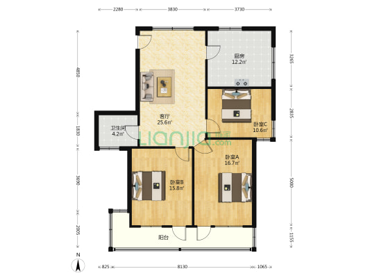 梅里弄 3室1厅1卫 83平方