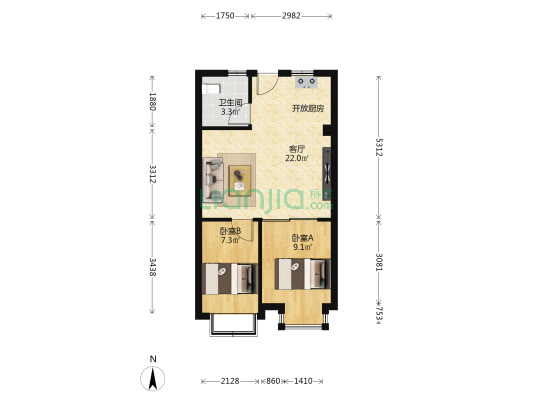 华兴花园 2室1厅1卫 49平方
