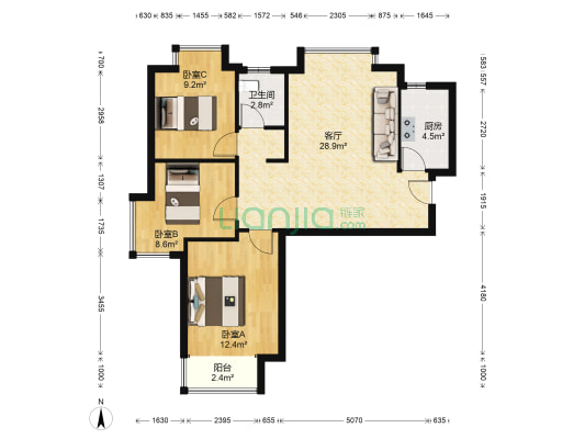 五一经典小区 3室1厅1卫 95平方