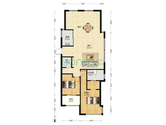 华府壹号 2室1厅2卫 113平方