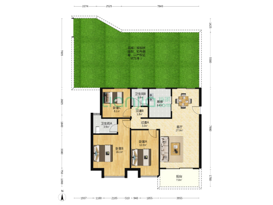 碧桂园S1秦淮世家 3室1厅2卫 115平方