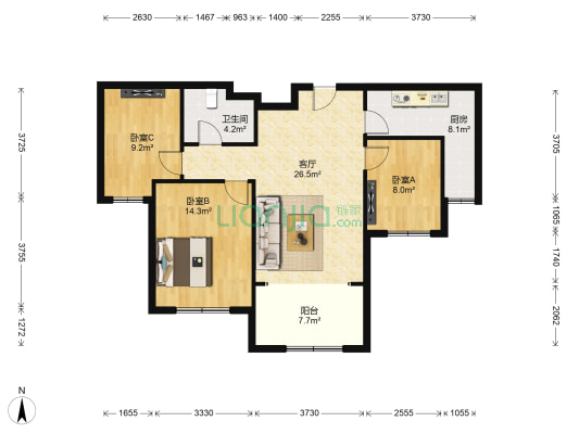 诺德名城 3室1厅1卫 93平方