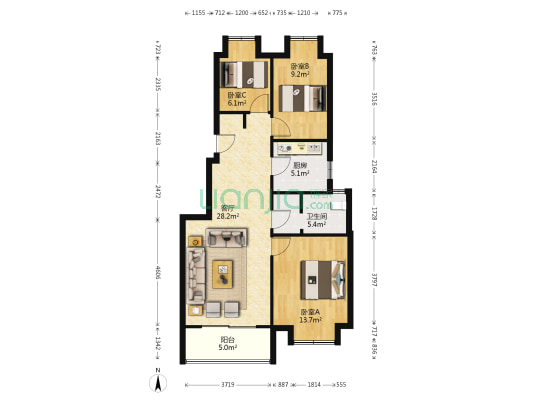 万科云间传奇 3室1厅1卫 89平方