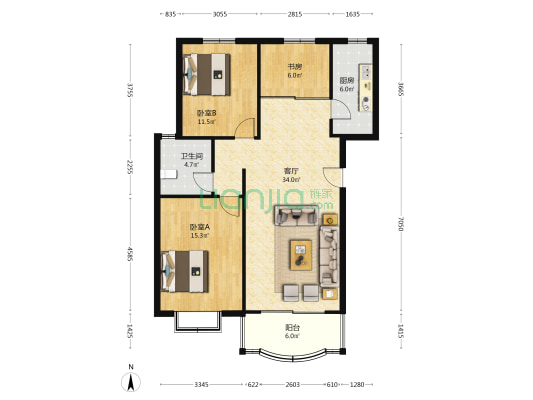 西郊花苑 3室1厅1卫 100平方