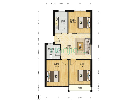 东城国际 3室1厅1卫 87平方