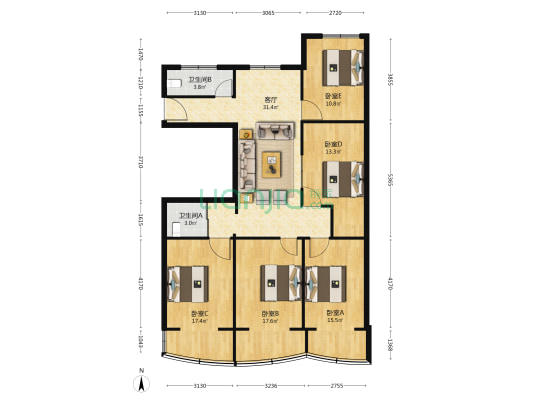 十八家公寓东区 5室1厅2卫 137平方
