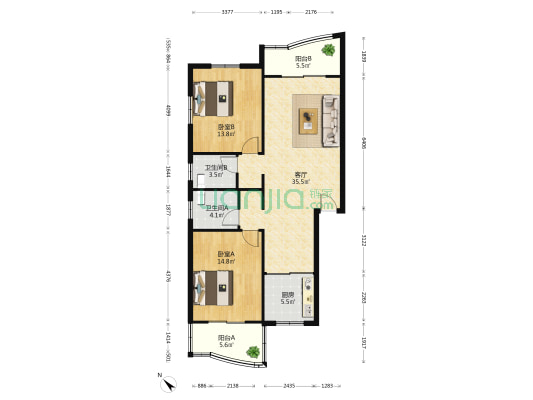 嘉隆小区 2室1厅2卫 86平方