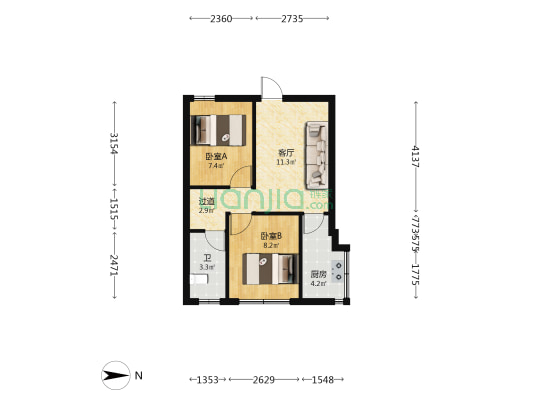 珠海市唐家湾镇港湾中心小区 2室1厅1卫 48平方