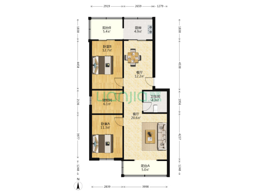 迎新南二巷小返宿舍 2室2厅1卫 91平方