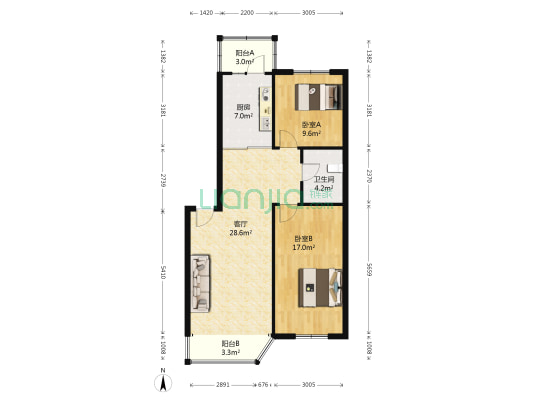 裕田小区 2室1厅1卫 92平方