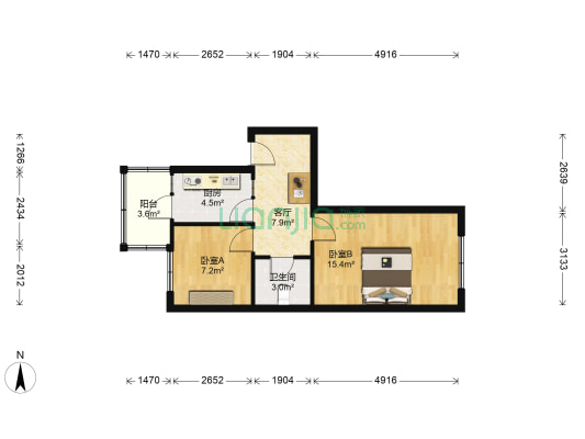 天恒小区 2室1厅1卫 55平方