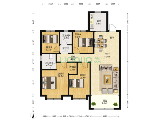 碧桂园·天汇湾 4室1厅3卫 140平方