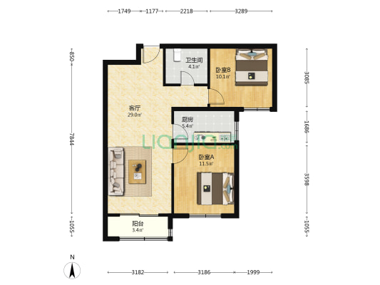 天丰苑 2室1厅1卫 87平方
