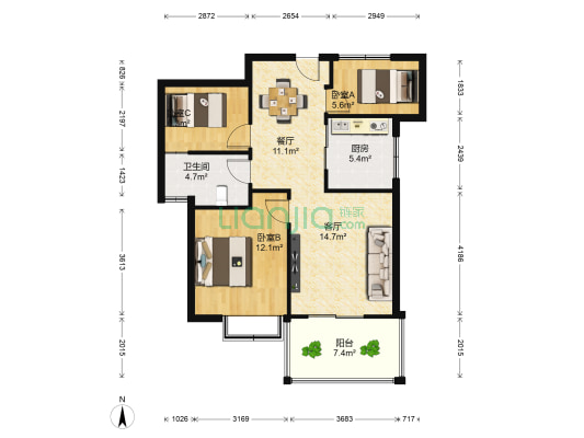南大暖东 3室2厅1卫 82平方