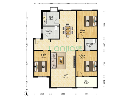 清泉佳苑 3室1厅2卫 128平方