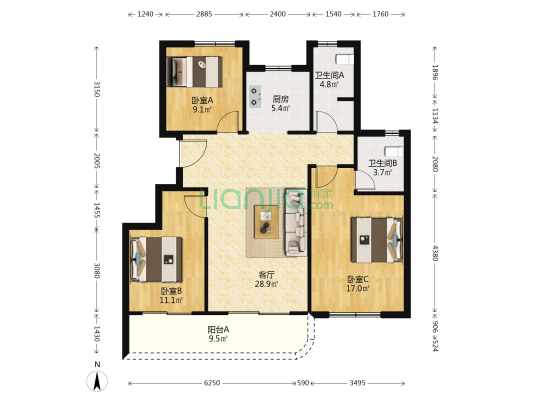春江天境府 3室1厅2卫 108平方
