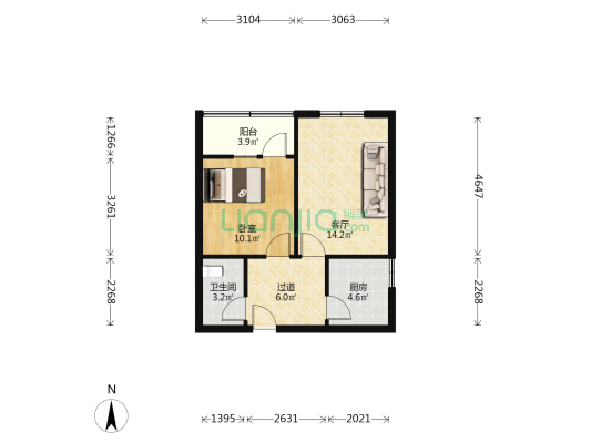 枣子岚垭村 1室1厅1卫 54平方