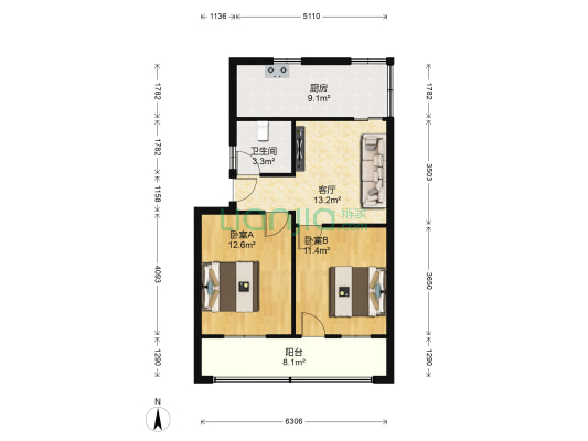 京剧团院 2室1厅1卫 68平方