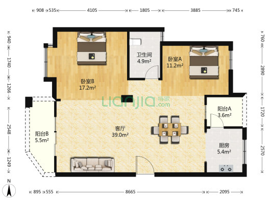 宜家龙臣 2室1厅1卫 92平方