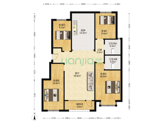 华明壹号 4室1厅2卫 134平方