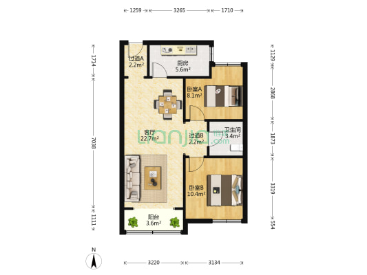 南岛小区  2室1厅1卫 84平方