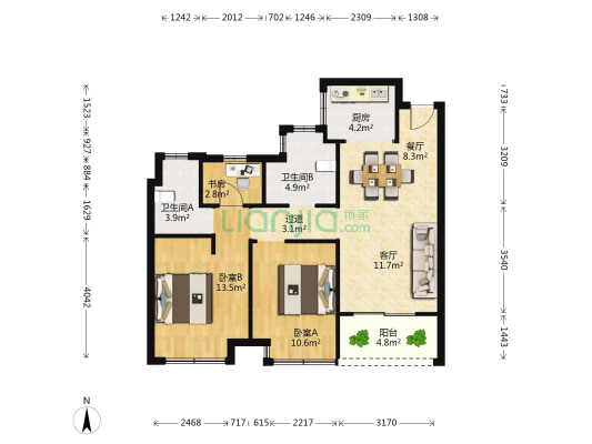 绿城华景川之江明月 3室2厅2卫 89平方