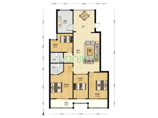 外滩1号 4室1厅2卫 143平方